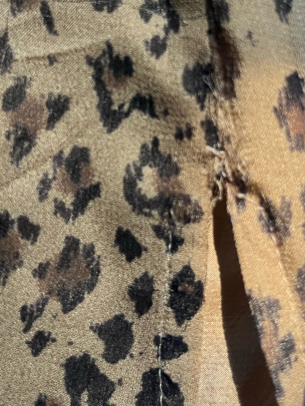Allison Joy Leopard Print Brown Ruffle V Neck 100% Silk Size 3X Animal Lined Fun - Picture 7 of 10